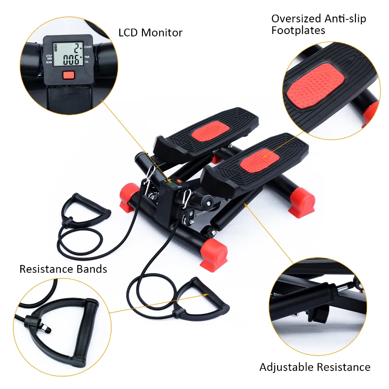 HOMCOM Mini Stepper W/Training Ropes-Black/Red