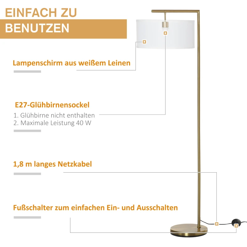 Vloerlamp staande lamp E27-fitting voor woonkamer metaal staal linnen