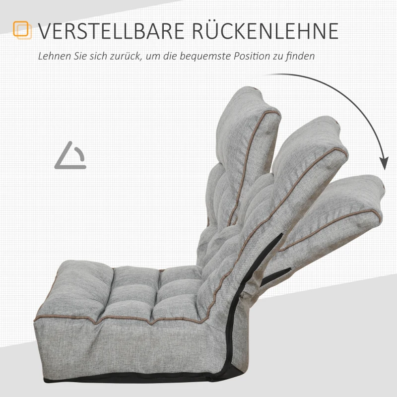 HOMCOM Vloerstoel vloerbank rugleuning verstelbaar modern voor woonkamer kantoor grijs