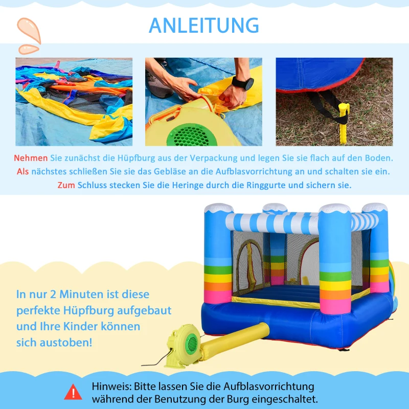 Opblaasbaar springkasteel met glijbaan springkasteel speelkasteel met blazer voor 3 kinderen