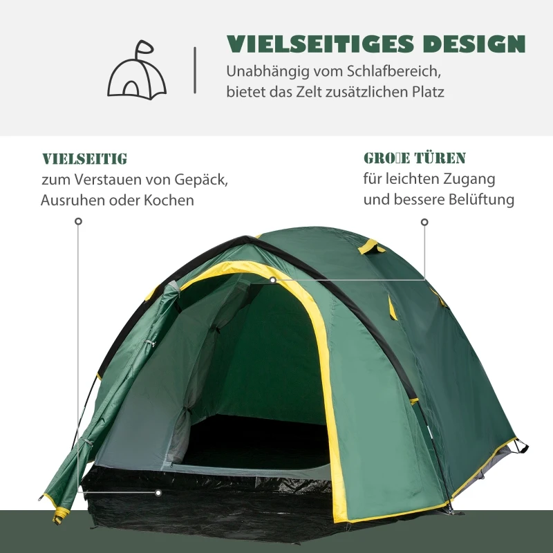Tent voor 3-4 personen 190T kampeertent met haringen koepeltent glasfiber