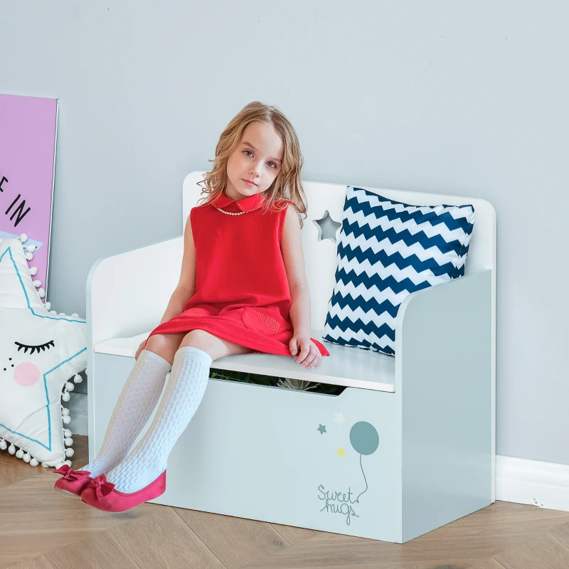 HOMCOM Kinderbank met opbergruimte 2-in-1 kistbank 3-8 jaar speelgoedkist lichtblauw