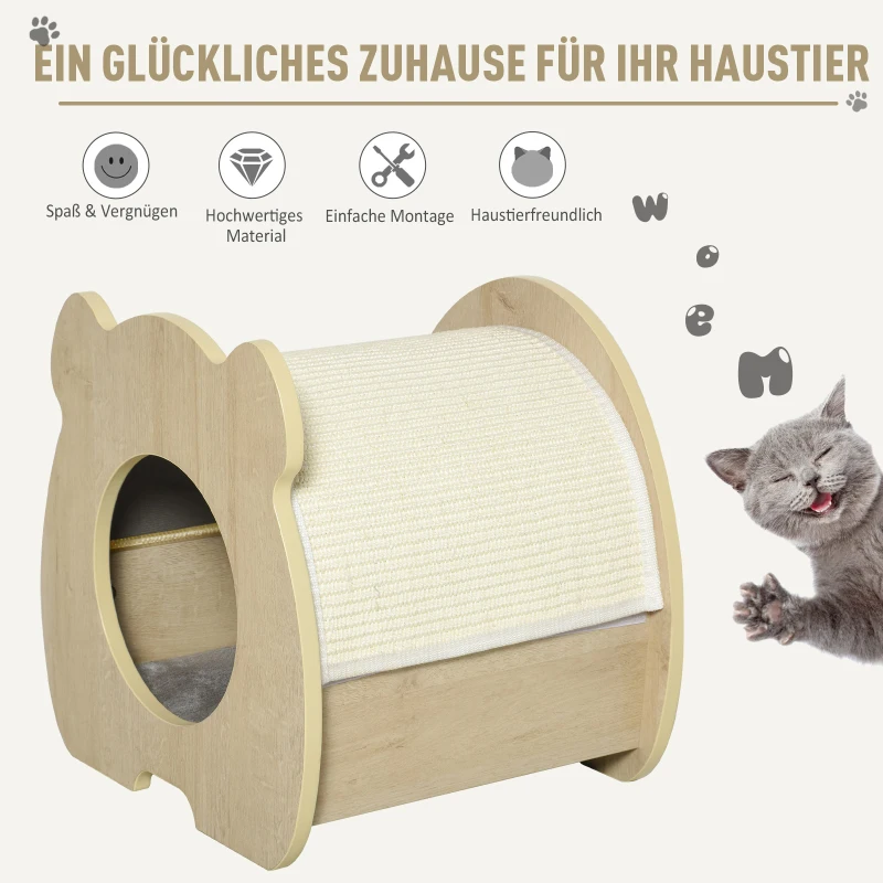 kattenhuis krabhuis met pluche kattenbed kattengrot sisal pluche naturel