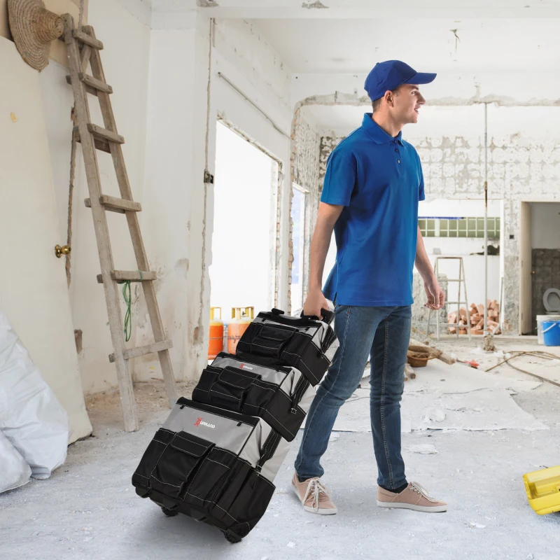 Gereedschapstrolley lege tassenset met wielen voor gereedschappen 3 maten Oxford-stof