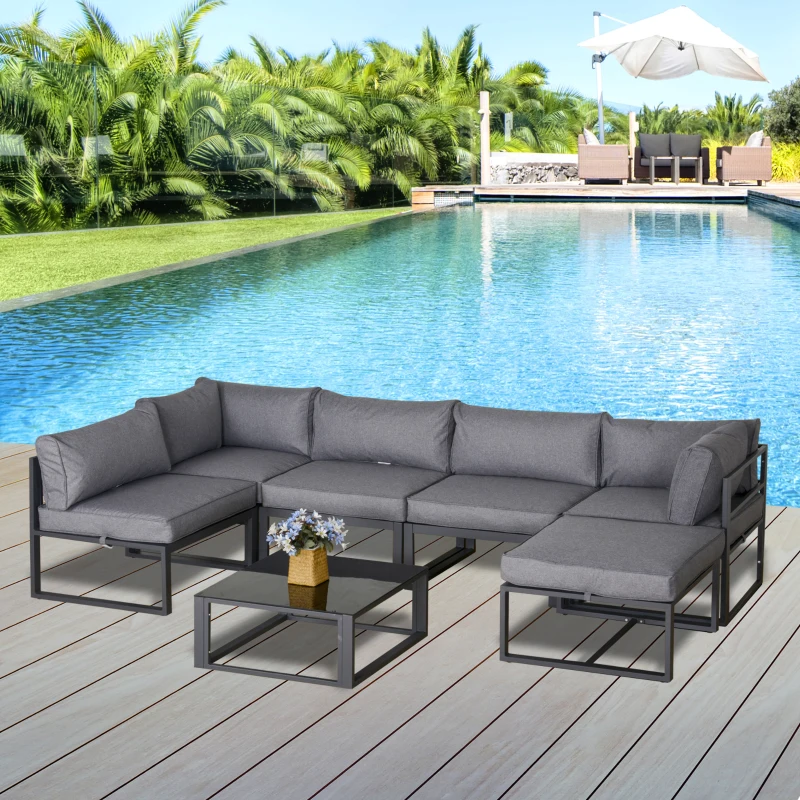 Outsunny 7-delig Tuinset tuinmeubelset met bijzettafel met kussens aluminium