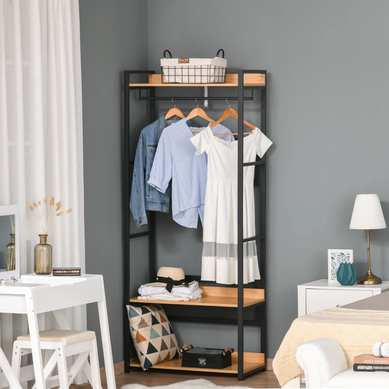 HOMCOM Kapstok kledingrek kleding hoeden tassen schoenen zwart + naturel