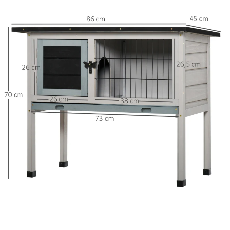 Konijnenhok konijnenkooi met asfaltdak massief hout lichtgrijs