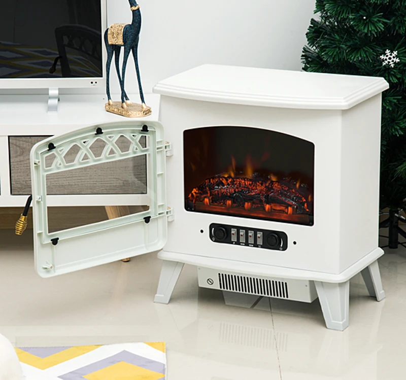 Free Standing Electric Fireplace, 900/1800WWhite