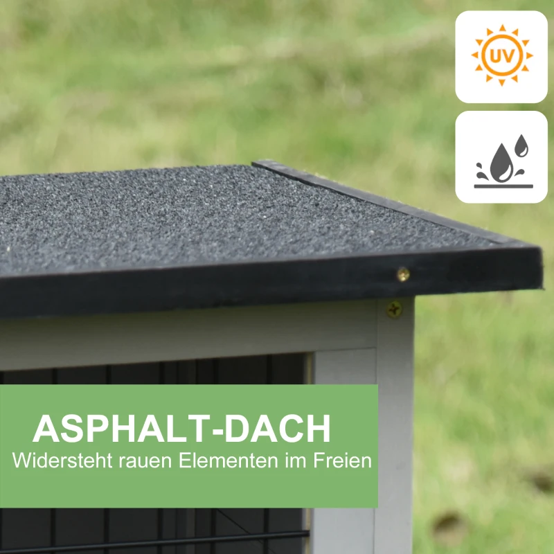 Konijnenhok konijnenkooi met asfaltdak massief hout lichtgrijs