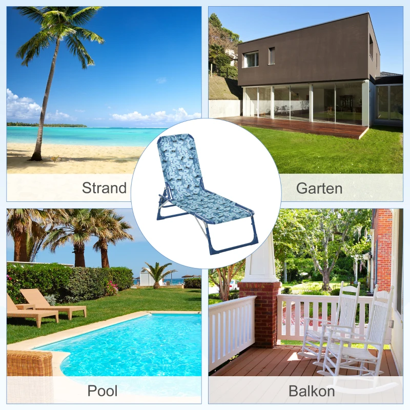 Outsunny Ligstoel voor kinderen 180 ° verstelbaar, opvouwbaar tuinstoel voor 2-6 jaar blauw