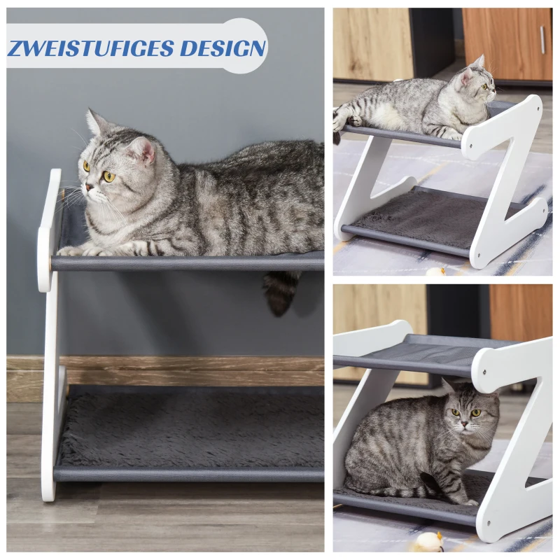 kattenbed twee verdiepingen kattenhuis in Z-vorm polyester E1-MDF grijs
