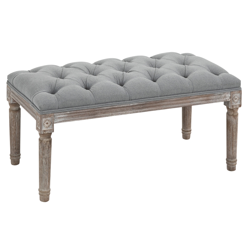 Gestoffeerde bank bank vintage retro bedbank met knopen rubber hout linnen grijs