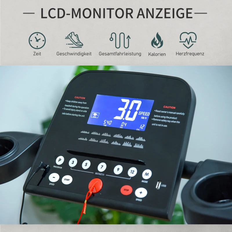 Elektrische loopband met LCD-display inklapbare fitnessapparatuur 1-14 km/u staal