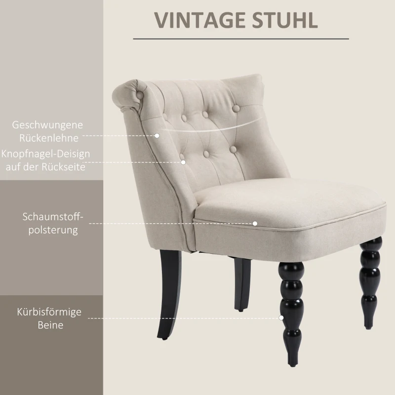 Relaxstoel vintage relaxzertel linnen hoes houten frame beige + zwart(m-5)