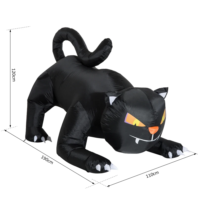 HOMCOM Halloween Inflatable Black Cat Decoration, 1.2m, W/LED Lights