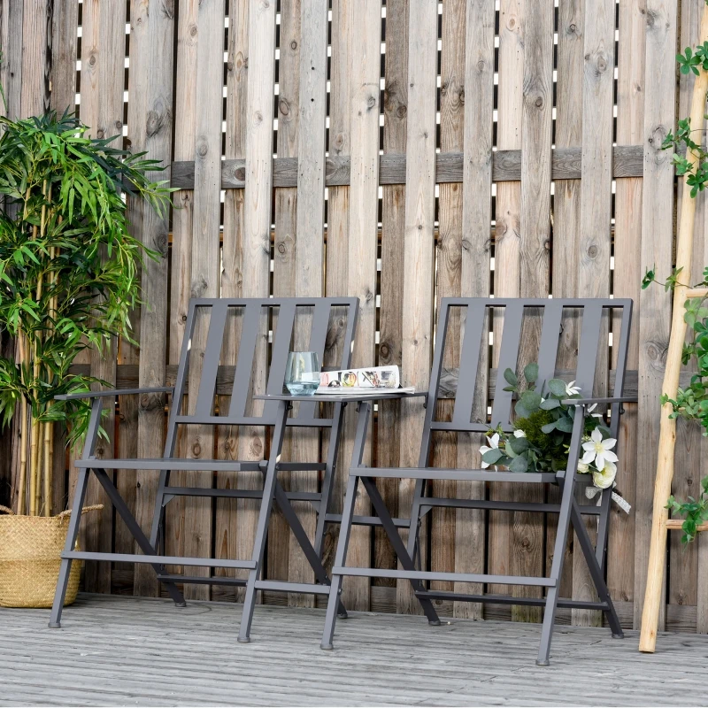Outsunny Dubbele fauteuil met tafel tuinstoel inklapbaar staal 141 x 60 x 87 grijs