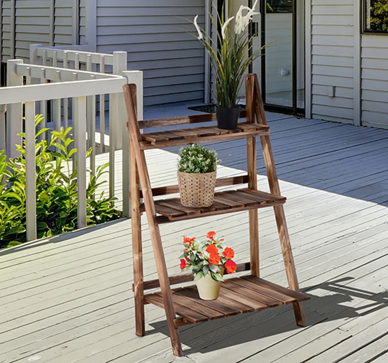 Outsunny Flower Pot 3-Tier 60L x 37W x 93H cm-Fir Wood