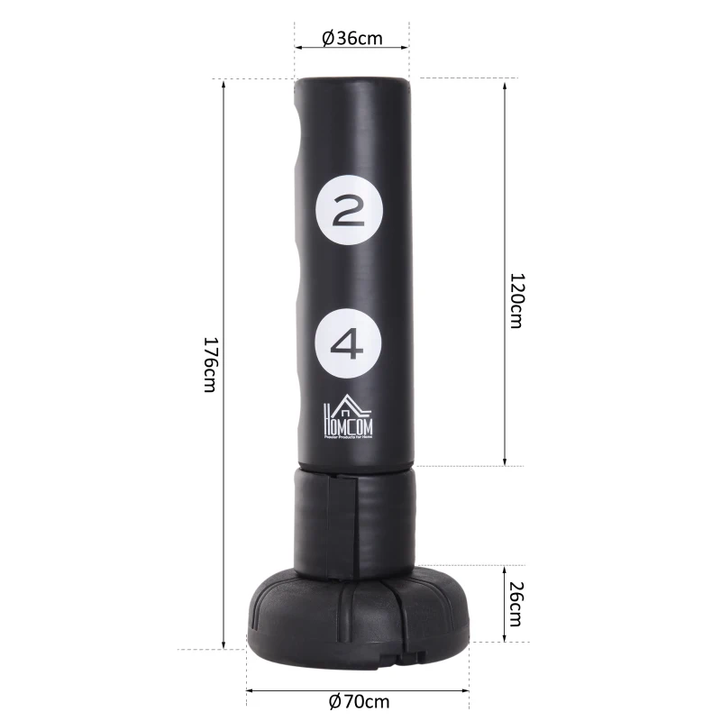 HOMCOM staande bokszak bokspop boks-dummy dummy training bokspartner bokszak boksen zwart 70 B x 70 D x 176 H cm