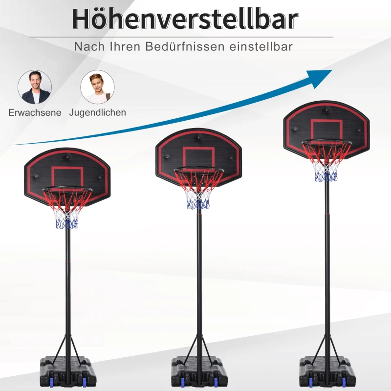 Basketbalstaander basketbalring staander met 2 wielen, 262-310 cm verstelbaar