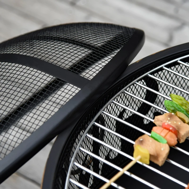 Outsunny Vuurschaal vuurkorf haard met vonkbescherming grillrooster tuin BBQ