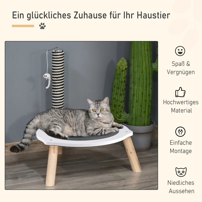 PawHut kattenbed groot kattenbed met krabpaal en speelmuis