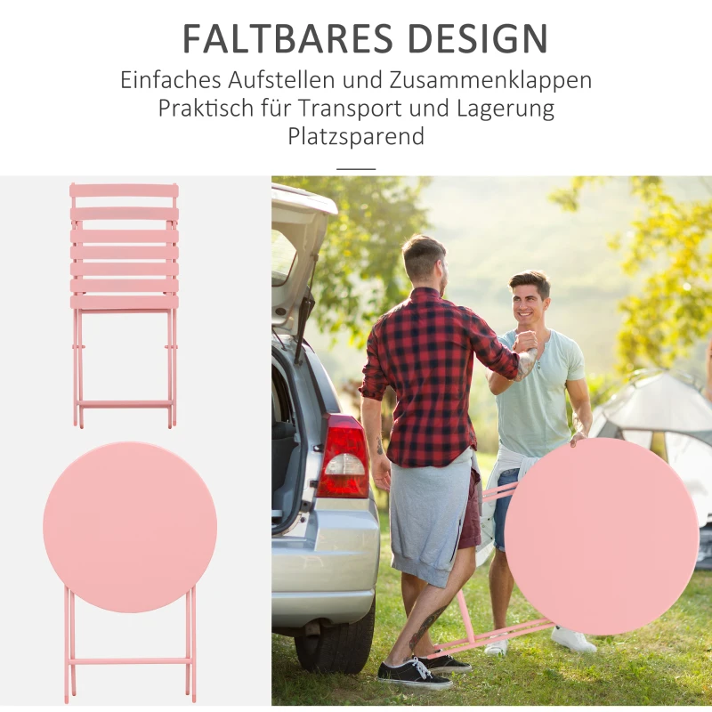 Tuinset metalen meubelset 3-delig. Bistrotafel met 2 stoelen roze