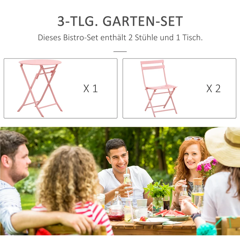 Tuinset metalen meubelset 3-delig. Bistrotafel met 2 stoelen roze