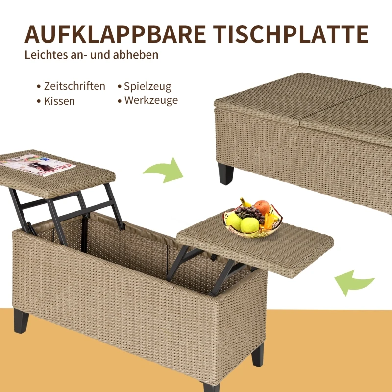 Outsunny Poly-rotan bijzettafel tuintafel tuintafel uitschuifbaar staal khaki