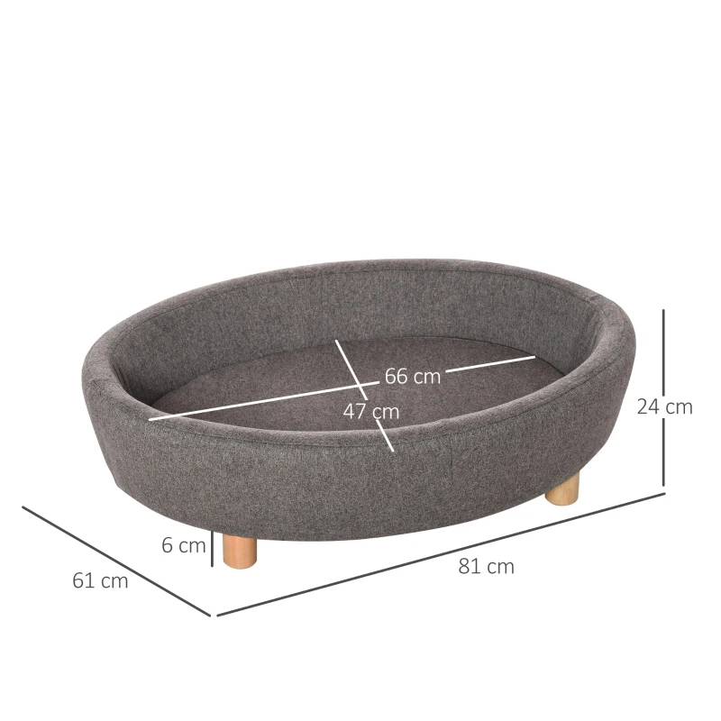 PawHut Huisdierenbank hondenbank middelgrote honden katten ovaal donkergrijs