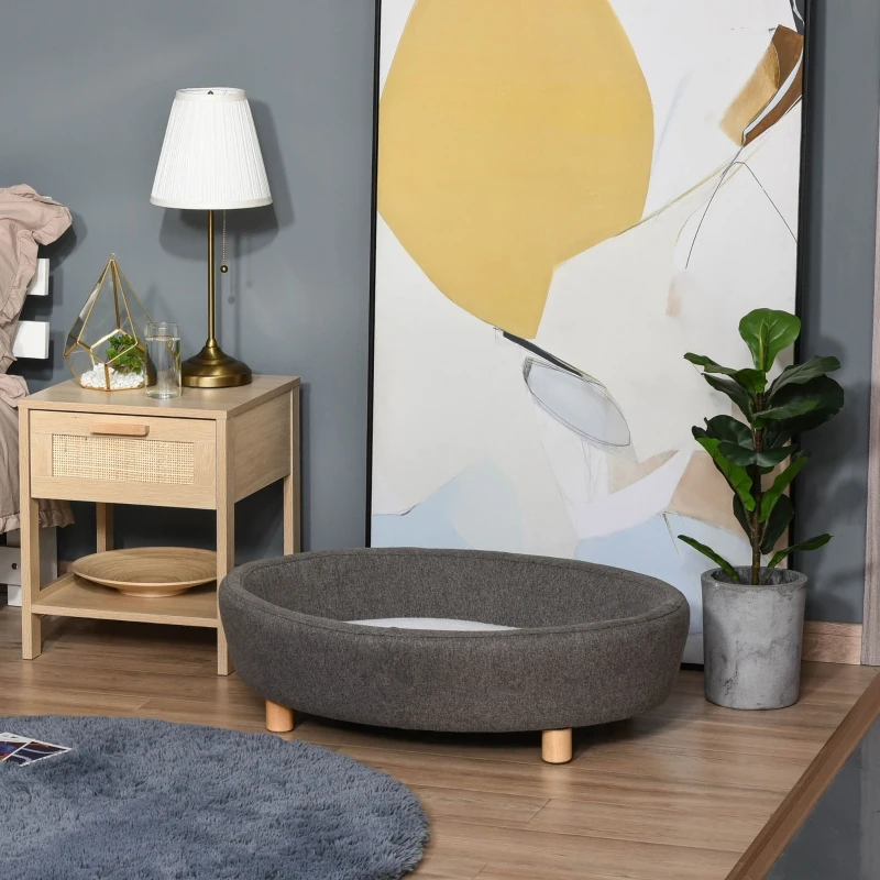 PawHut Huisdierenbank hondenbank middelgrote honden katten ovaal donkergrijs