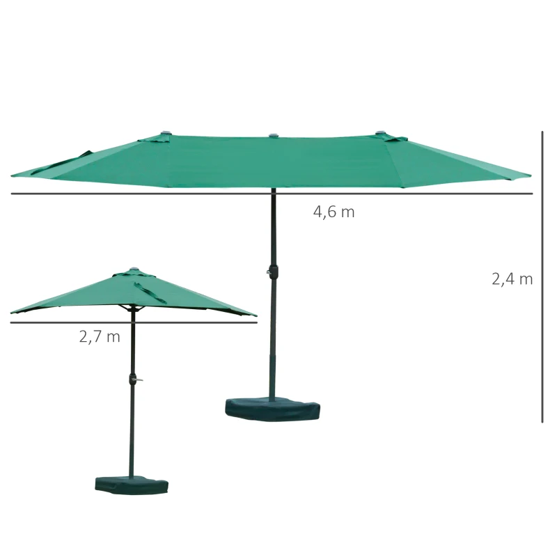 Outsunny Parasol met zonneschermvoet tuinparasol dubbel 460 x 270 cm donkergroen