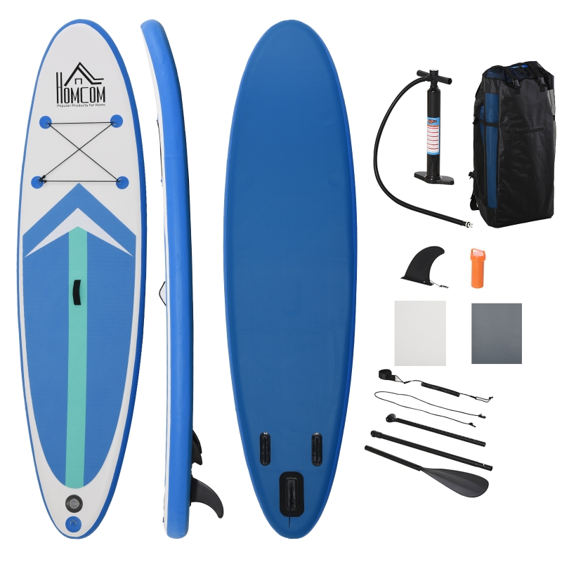 Opblaasbare surfplank met peddel antislip PVC EVA blauw + wit