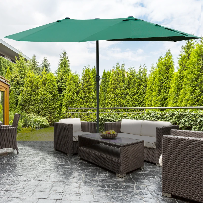 Outsunny Parasol met zonneschermvoet tuinparasol dubbel 460 x 270 cm donkergroen