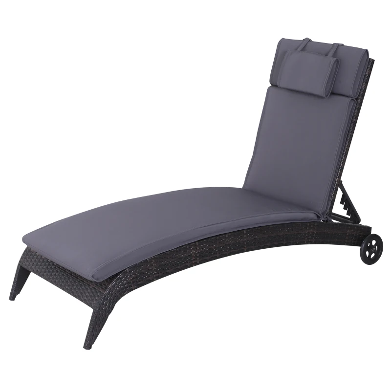 Outsunny Garden Sun Lounger Chair Cushion Reclining Relaxer Indoor Outdoor Grey