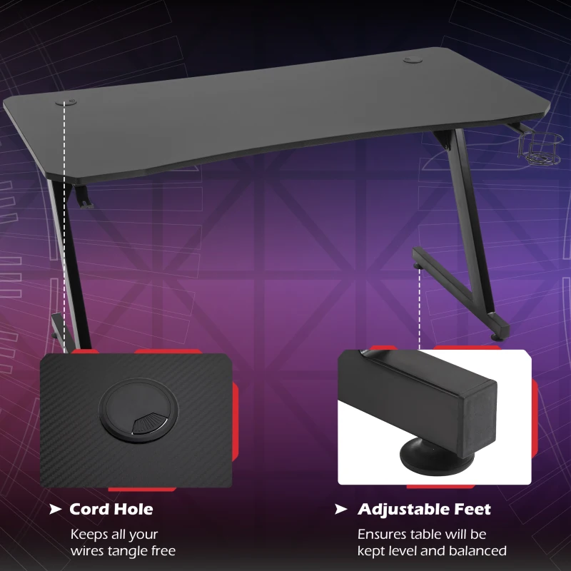 HOMCOM Steel Frame Gaming Desk w/ Headphone & Drink Holder Black(m-5)