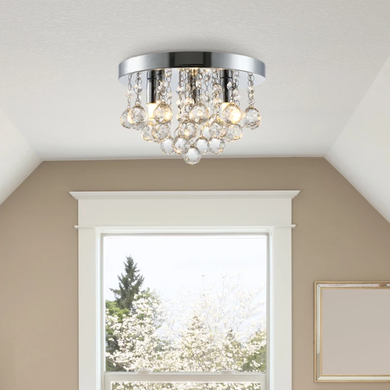 HOMCOM Mini Style Modern Crystal Ceiling Lamp Chandelier for Bedroom Kitchen Silver