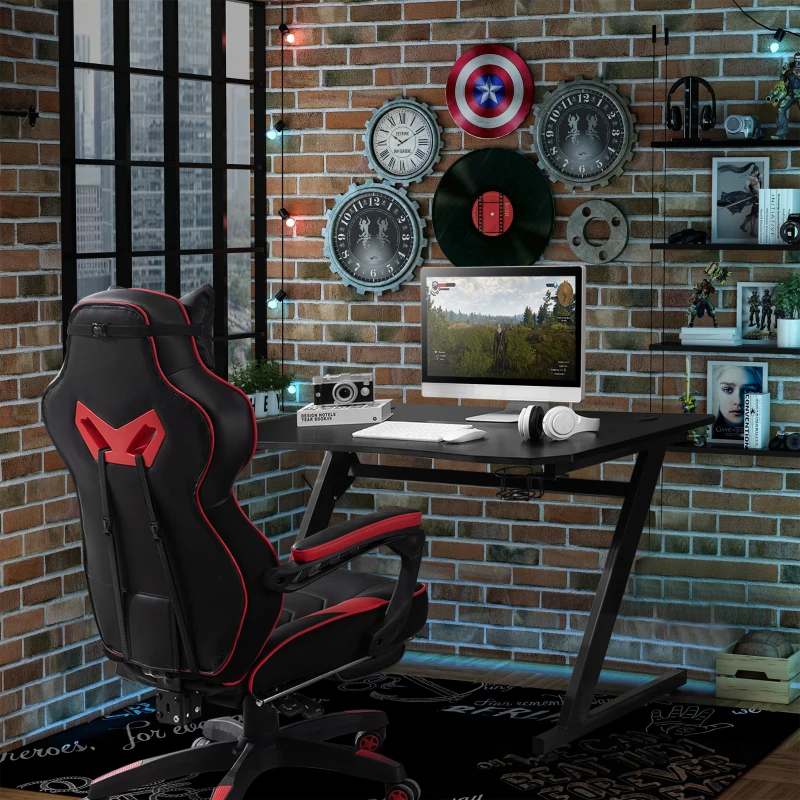 HOMCOM Steel Frame Gaming Desk w/ Headphone & Drink Holder Black(m-2)