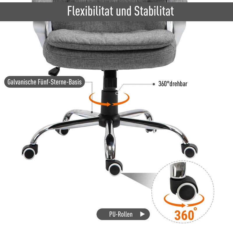Vinsetto Ergonomische Bureaustoel Schommelfunctie Grijs