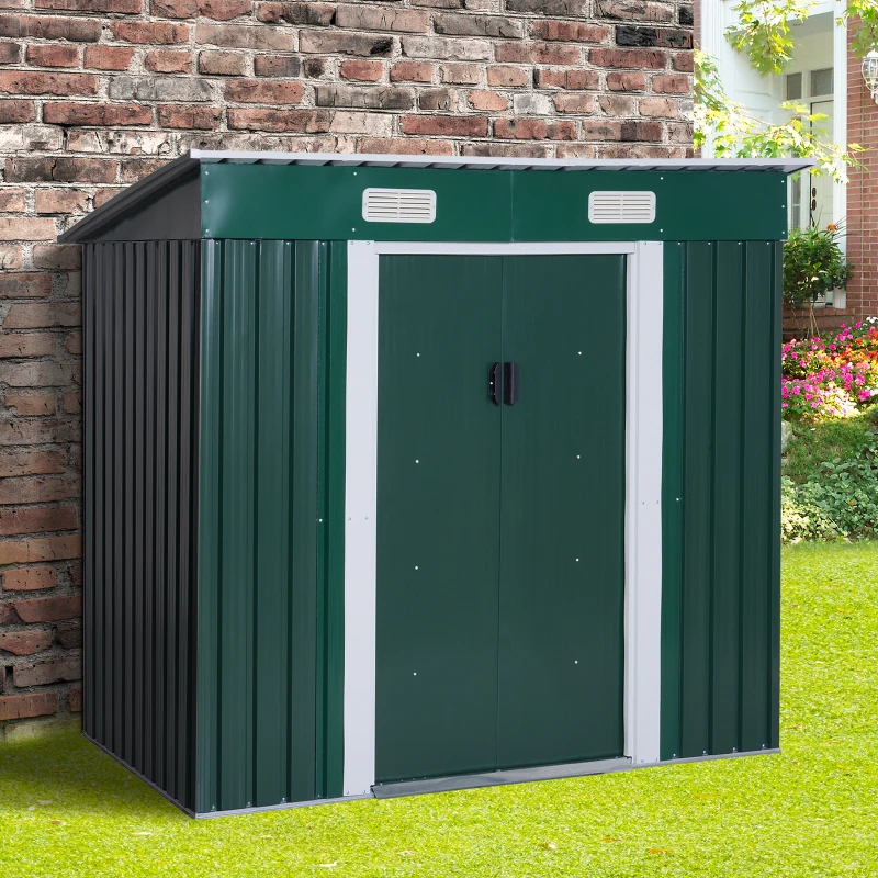 Outsunny Metal Garden Shed W/ Free Foundation, 2x1.2 m-Dark Green