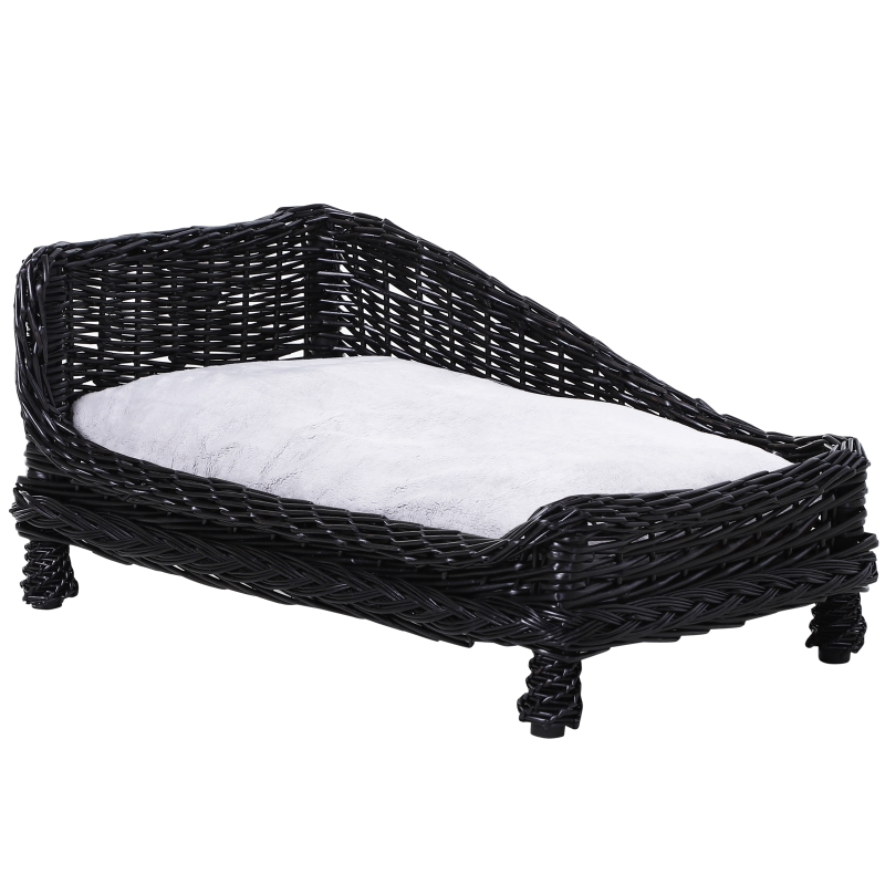 PawHut Dogs Lightweight Wicker Lounger Bed w/ Plush Cushion Black