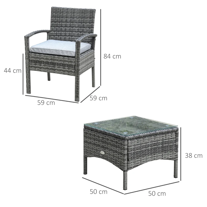 Outsunny 3 Pieces Rattan Set Furniture Garden Cushion Bistro Wicker Patio Outdoor-Mixed Grey