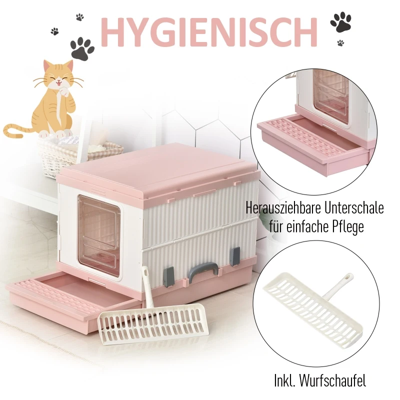 PawHut Kattentoilet kattenbak met opvangbak, schep, inklapbaar ABS