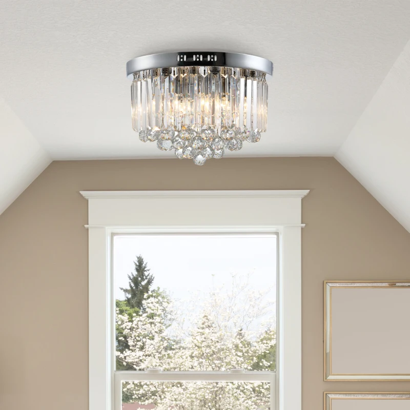 HOMCOM Luxurious Crystal Ceiling Light Chandelier for Living Room Kitchen Hall Silver