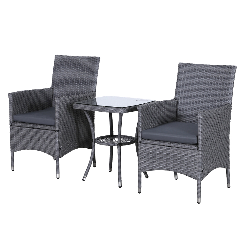 Outsunny 3pc Rattan Coffee Set-Grey