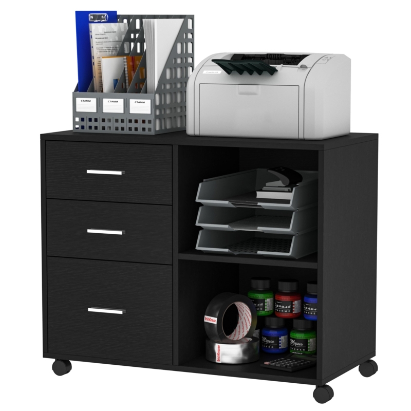 HOMCOM Particle Board Rolling Storage Cabinet Black