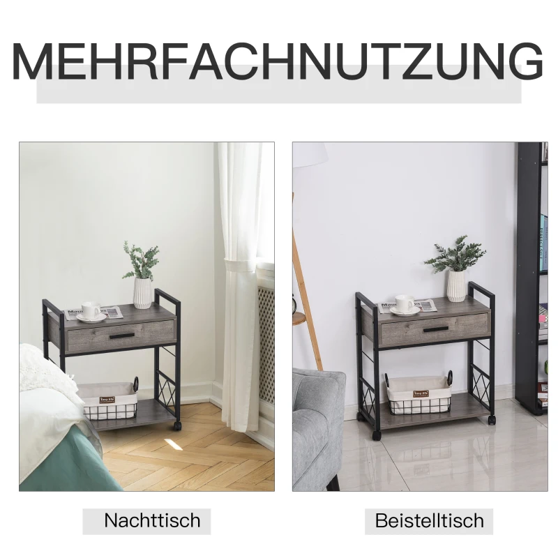 HOMCOM bijzettafel serveerwagen met lade opbergruimte keukenwagen dressoir grijs