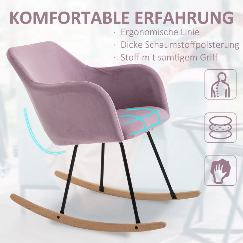 HOMCOM moderne schommelstoel ligstoel linnen schuimstof metaal beuken lila