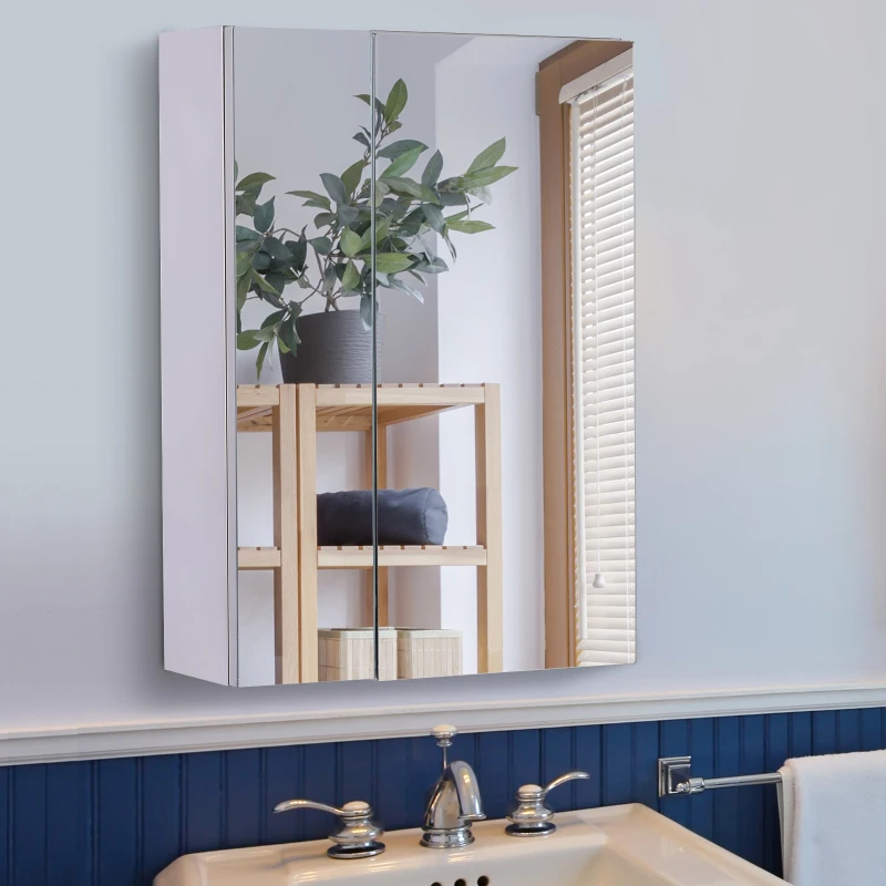 HOMCOM Stainless Steel Bathroom Mirror Cabinet, 59x43x16 cm