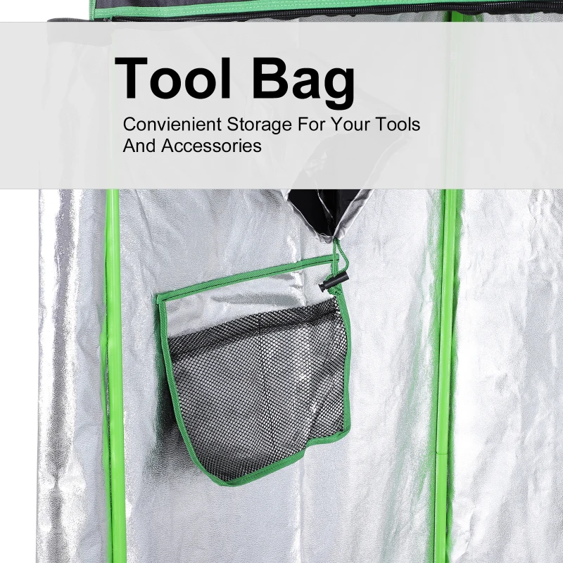 Outsunny Greenhouse for Hydroponic Plant Indoor Grow Tent Canopy with reflective Mylar 600D Oxford 120Lx60Wx150H cm Black/Green