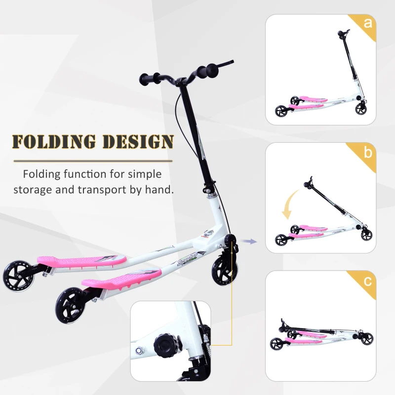 HOMCOM Kids 3 Wheels Foldable Scooter-Pink/White